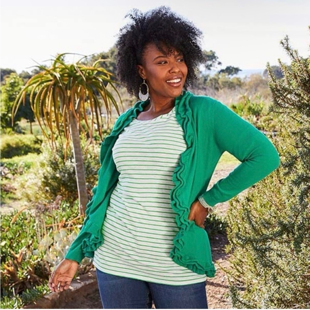 Matilda Jane Brilliant Daydream Spring to Mind Ruffle Knit Green Cardigan